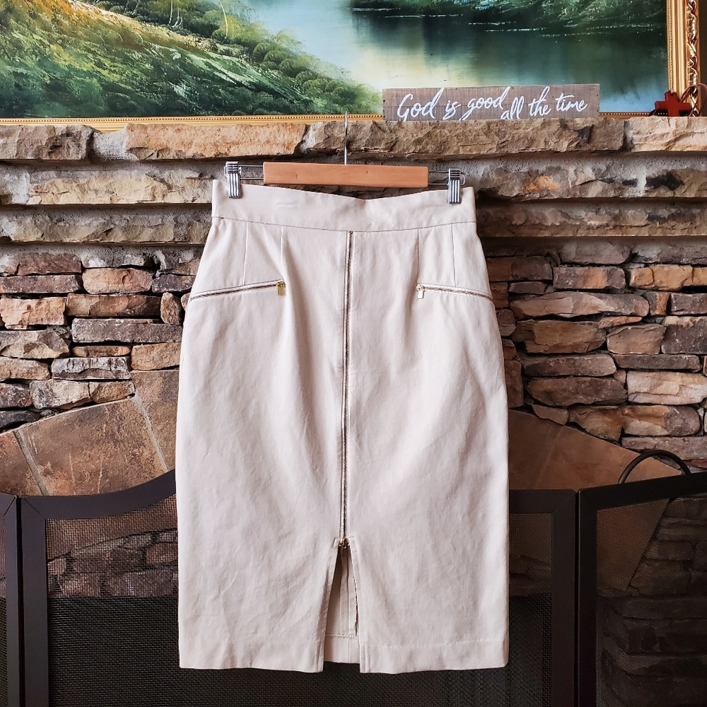 Banana Republic Zipper Ivory Pencil Skirt